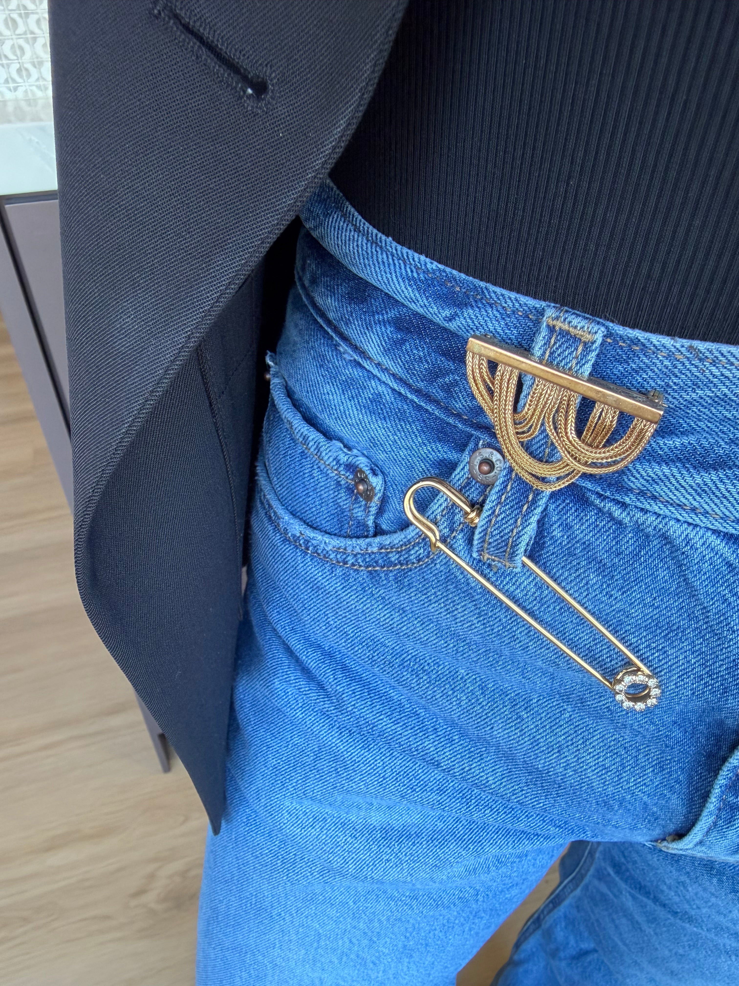 French Vintage Draped Chain Brooch