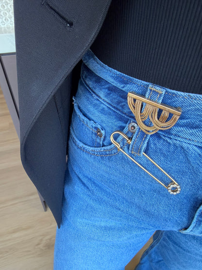 Vintage Parisian Crystal Safety Pin Brooch