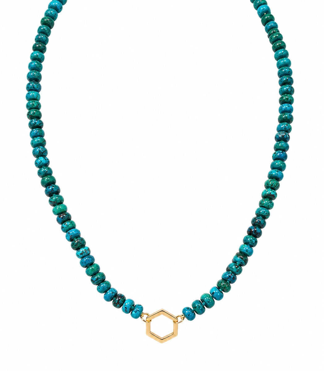 14K Chrysocolla Hexagon Enhancer Necklace