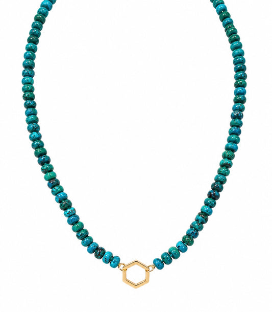 14K Chrysocolla Hexagon Enhancer Necklace