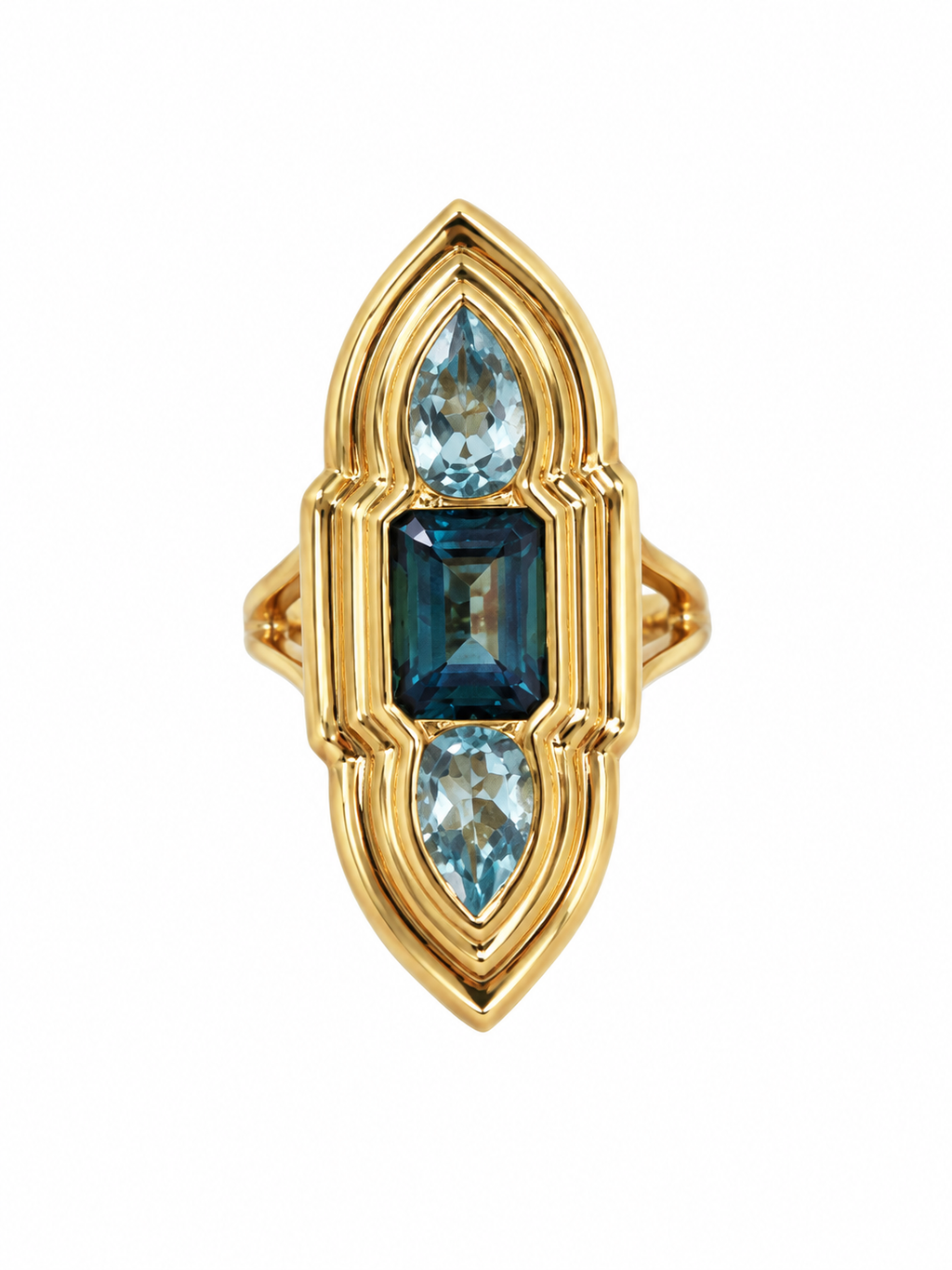 14K London Blue & Sky Blue Topaz Statement Ring
