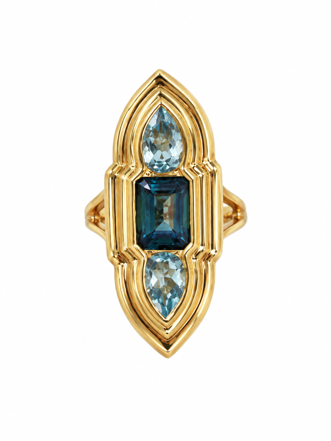 14K London Blue & Sky Blue Topaz Statement Ring