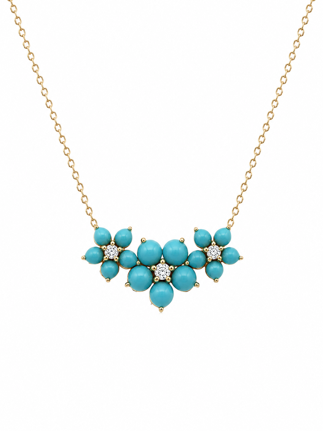 Turquoise & Diamond Forget Me Not Necklace