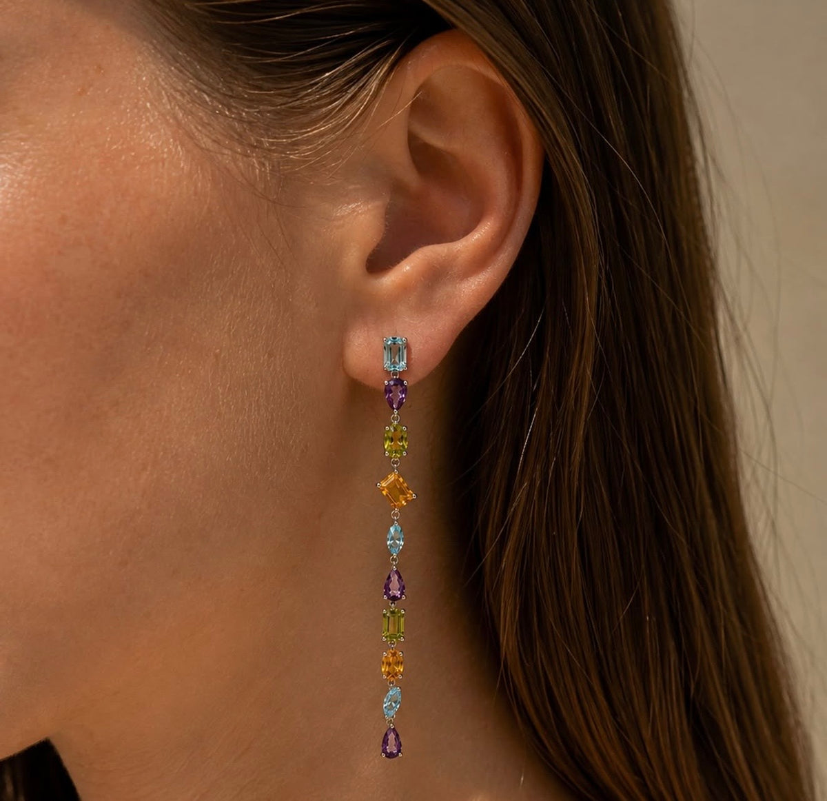 14k Confetti Gemstone Drop Earrings