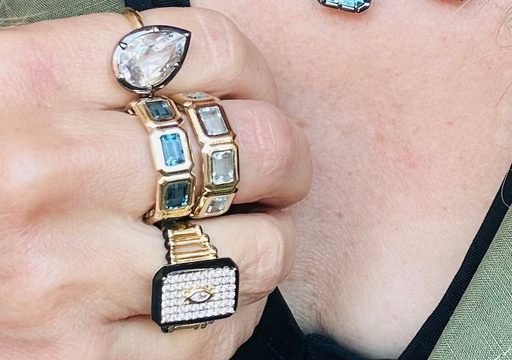 Vintage Inspired Black Enamel & Diamond Ring