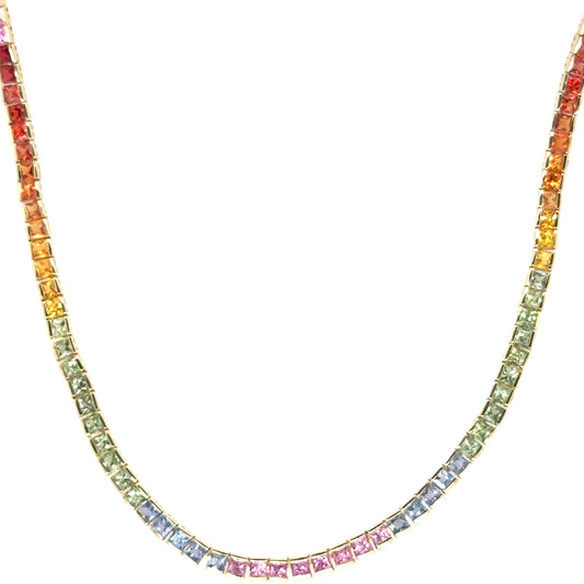 Multi Color Sapphire Tennis Necklace