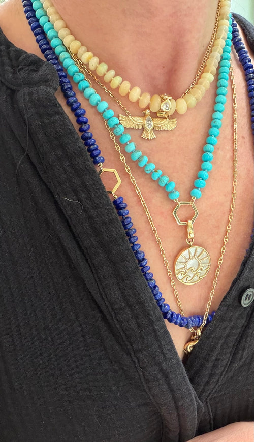 14K Lapis Beads Hexagon Necklace