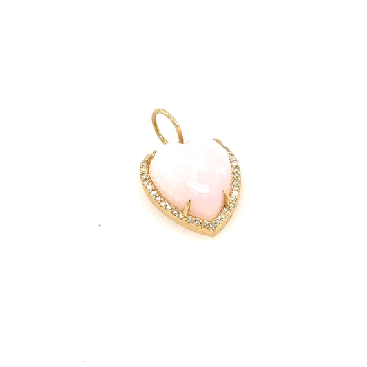 Pink Opal and Diamond Puff Heart Pendant