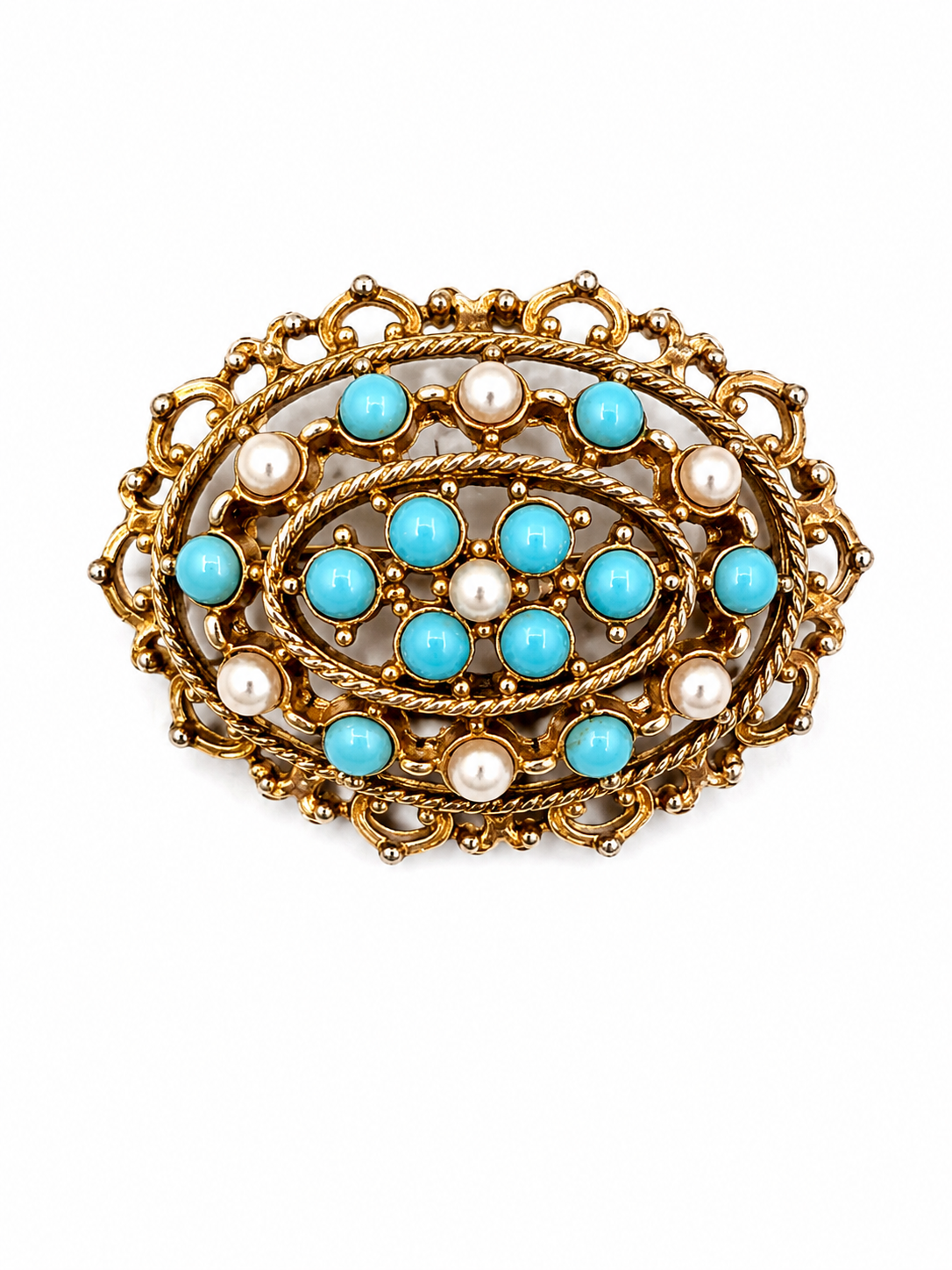 Vintage Paris Turquoise & Pearl Brooch