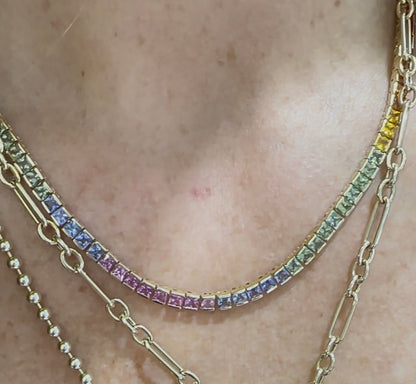 Multi Color Sapphire Tennis Necklace