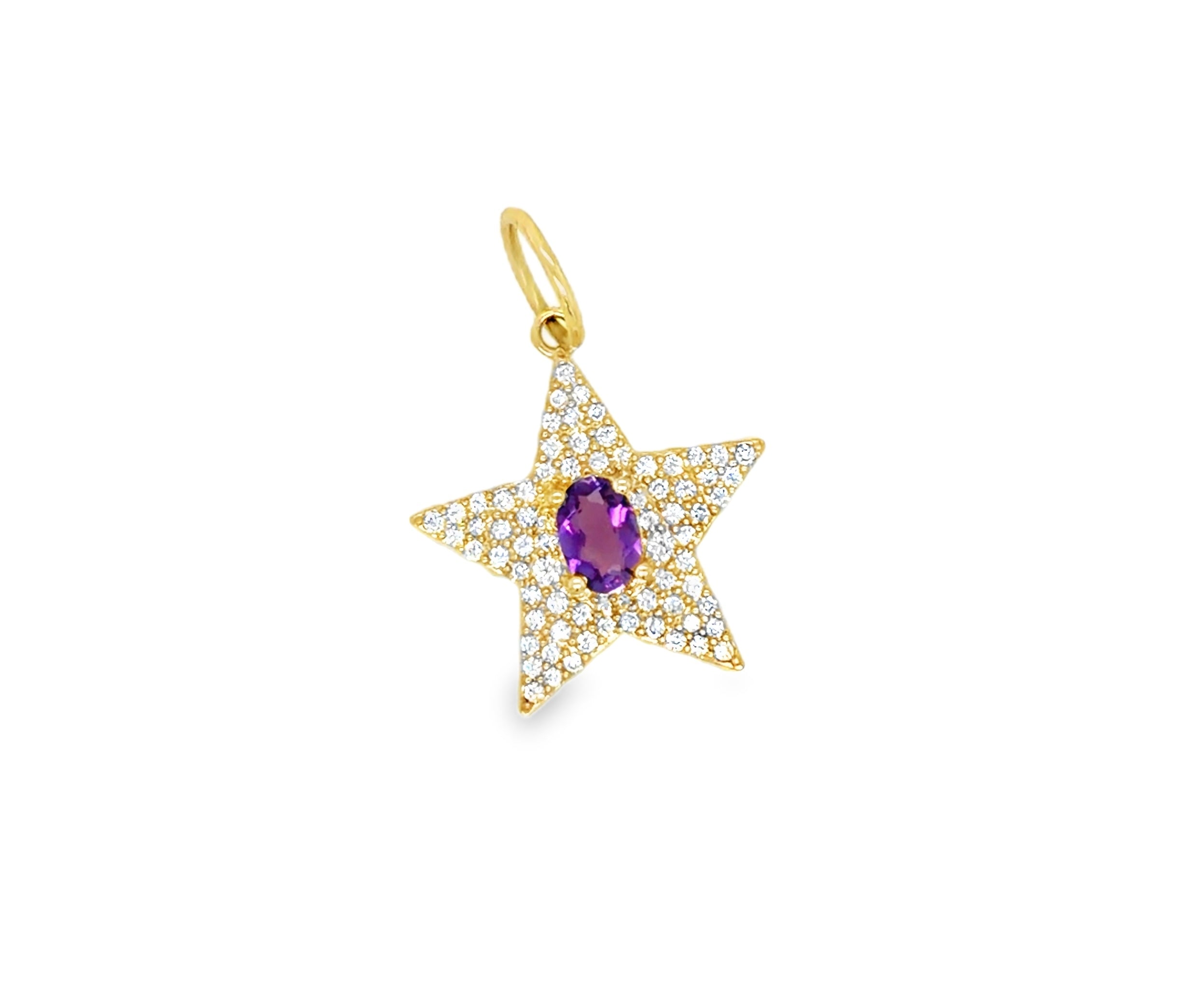 14k Yellow Gold Amethyst and Diamond Star Pendant