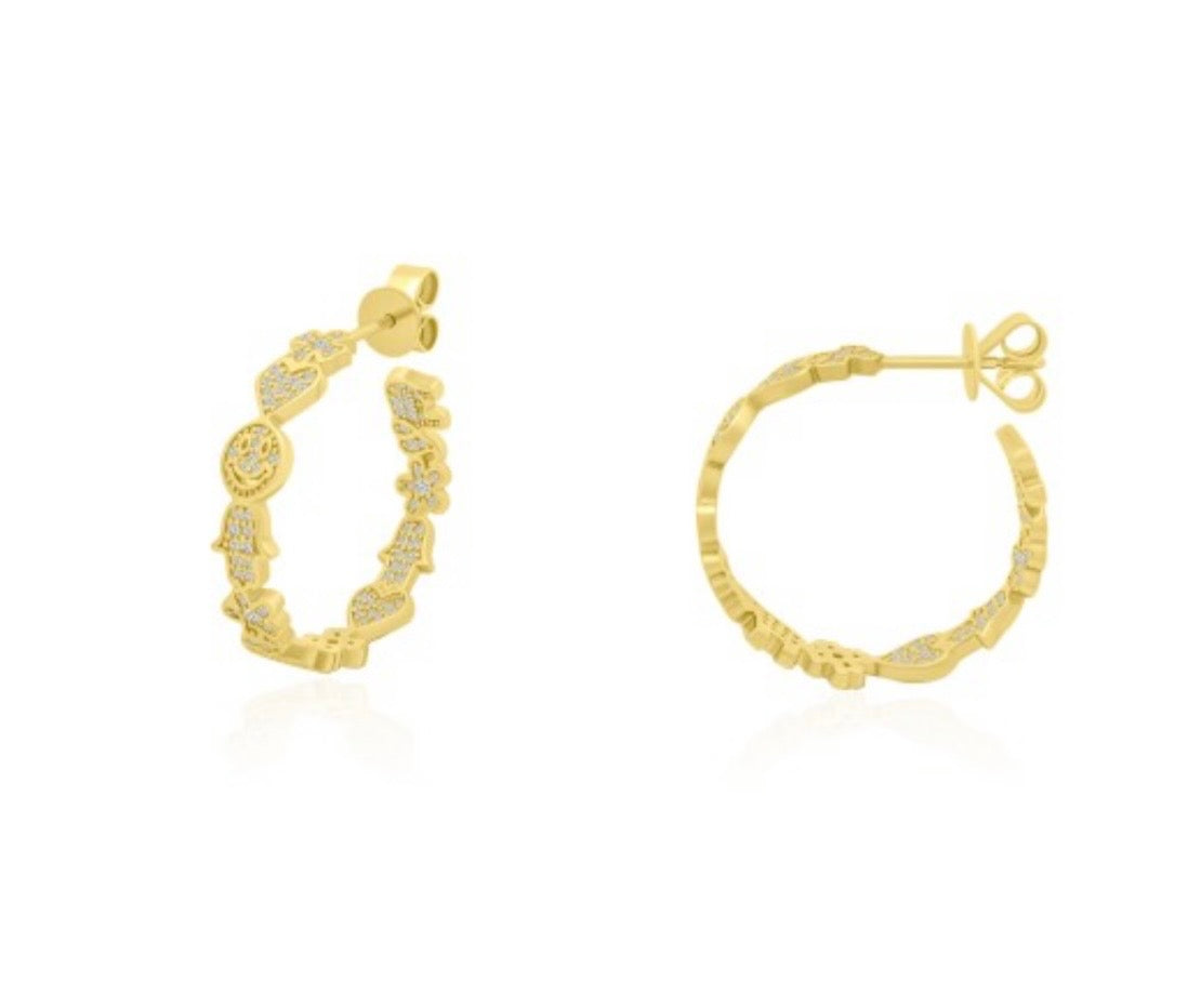 14K Lucky Symbols Diamond Hoops