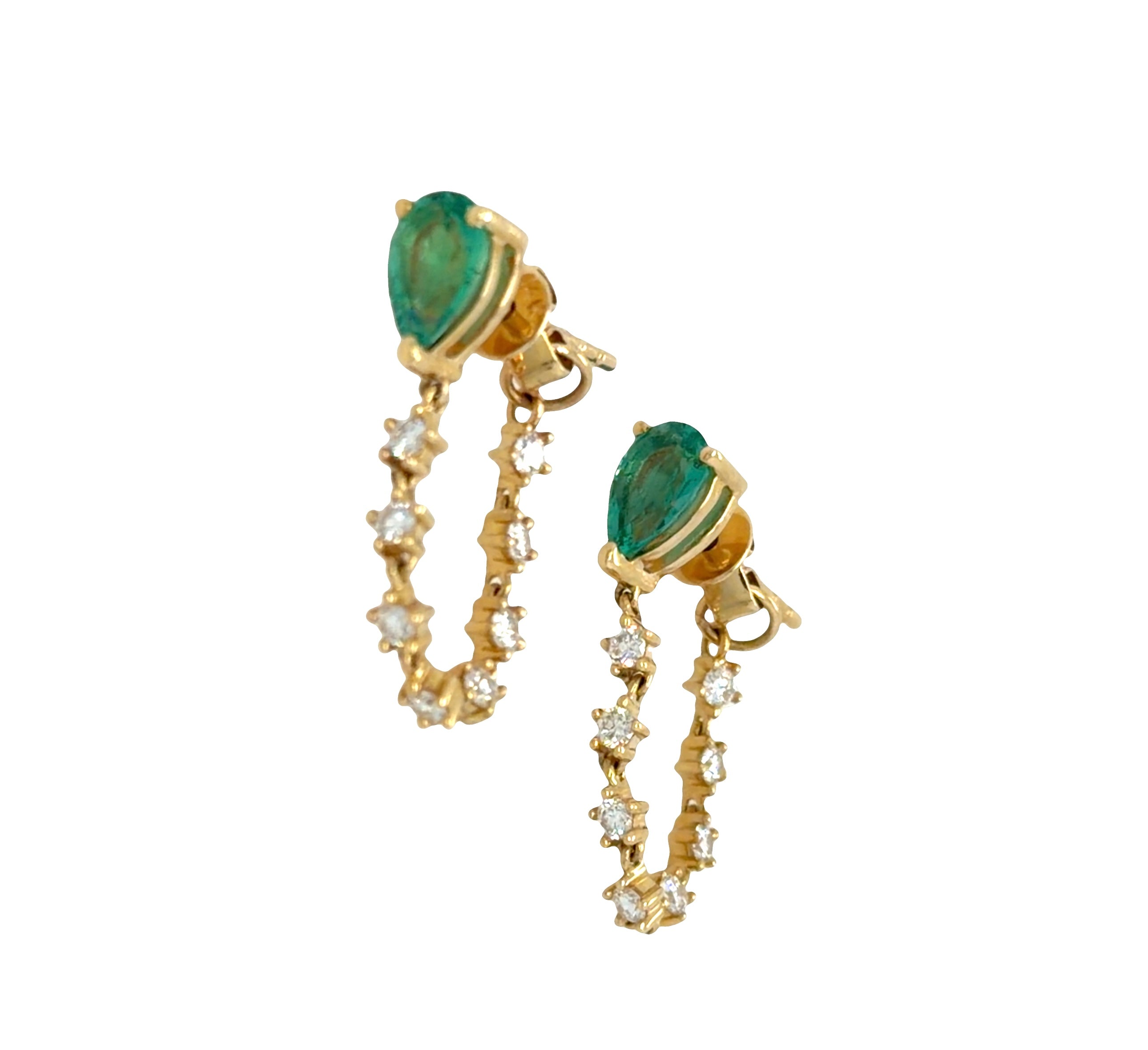 14K Yellow Gold Emerald & Diamond Earrings