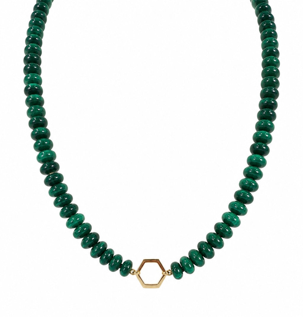 14k Gold Malachite Bead Hexagon Enhancer Necklace