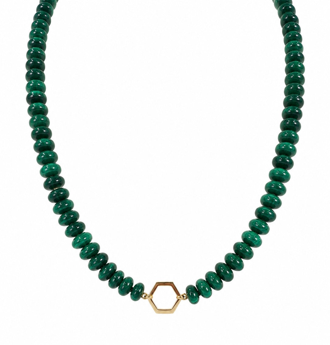 14k Gold Malachite Bead Hexagon Enhancer Necklace