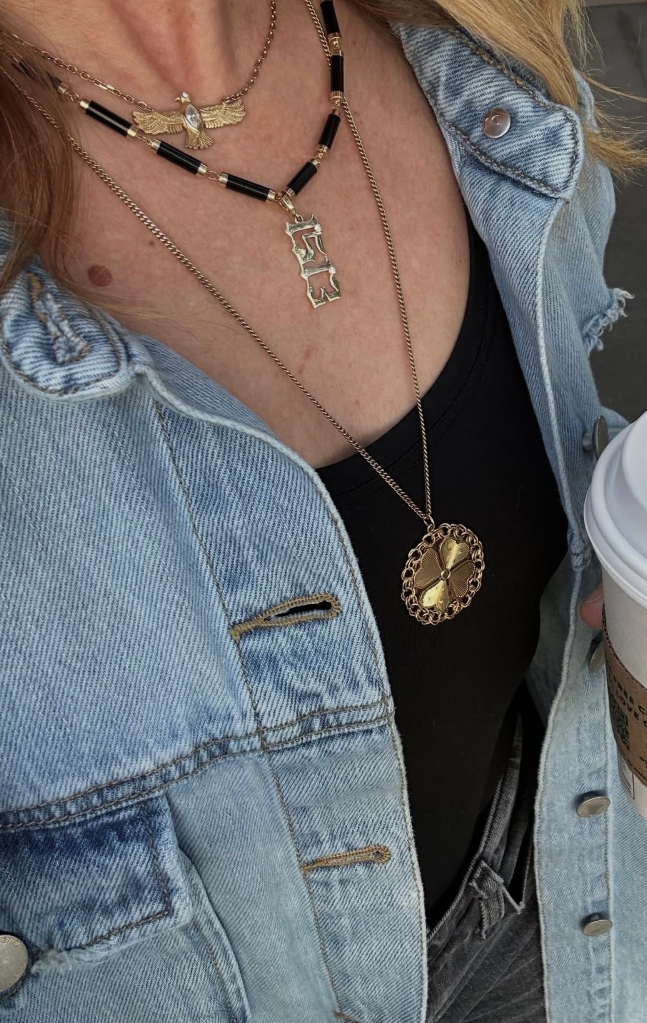 14k Onyx Cylinder Necklace