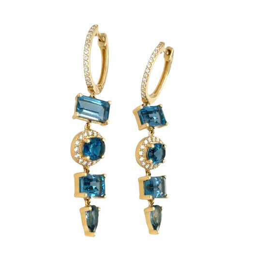 14K Yellow Gold London Blue Topaz & Diamond Drop Earrings