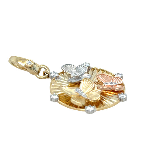 Tri-Color 3 Butterflies Pendant