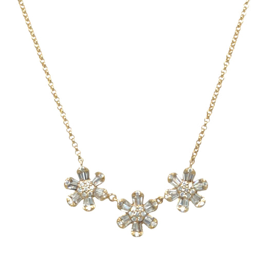 Triple Diamond Flower Necklace