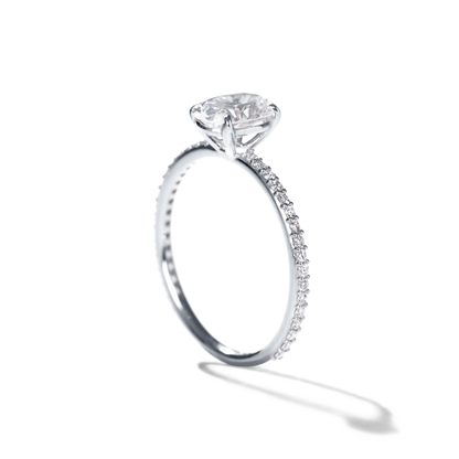 18K White Gold Platinum Oval Pave Solitaire Engagement Ring