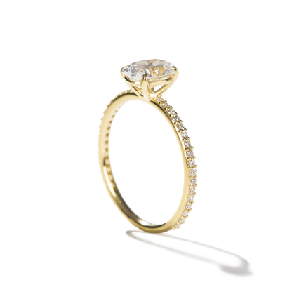 18K Yellow Gold Oval Pave Solitaire Engagement Ring