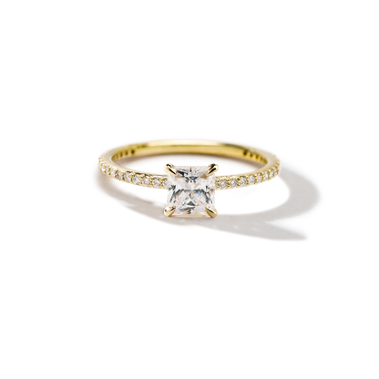 18K Yellow Gold Princess Pave Solitaire Engagement Ring
