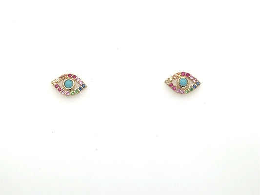 Turquoise and Rainbow Evil Eye Stud Earrings