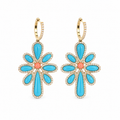 14k Coral & Turquoise Flower Drop Earrings