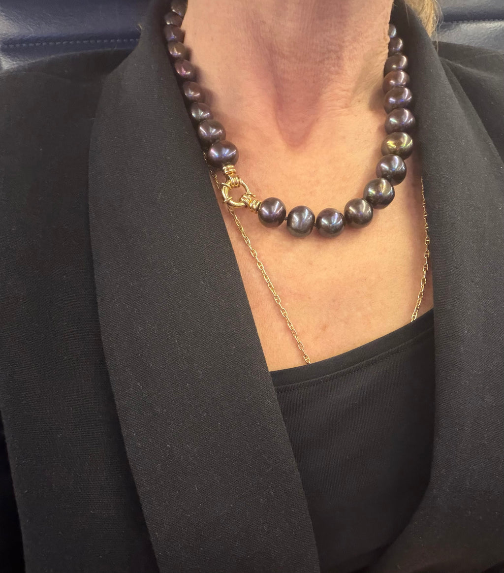 Peacock Freshwater Pearl Necklace with 14k Gold Clasp