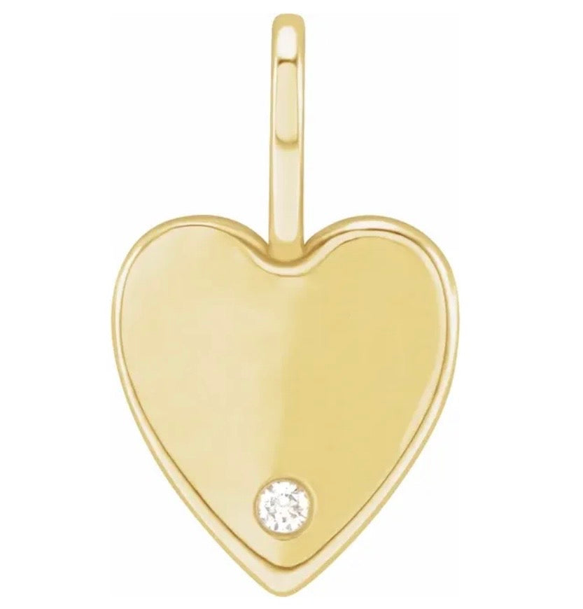 14K Engravable Diamond Heart Pendant