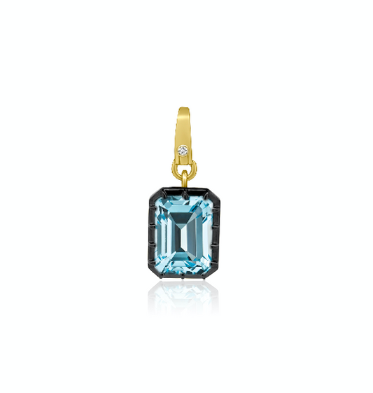 Emerald Shape Topaz Rhodium Framed Enhancer Pendant