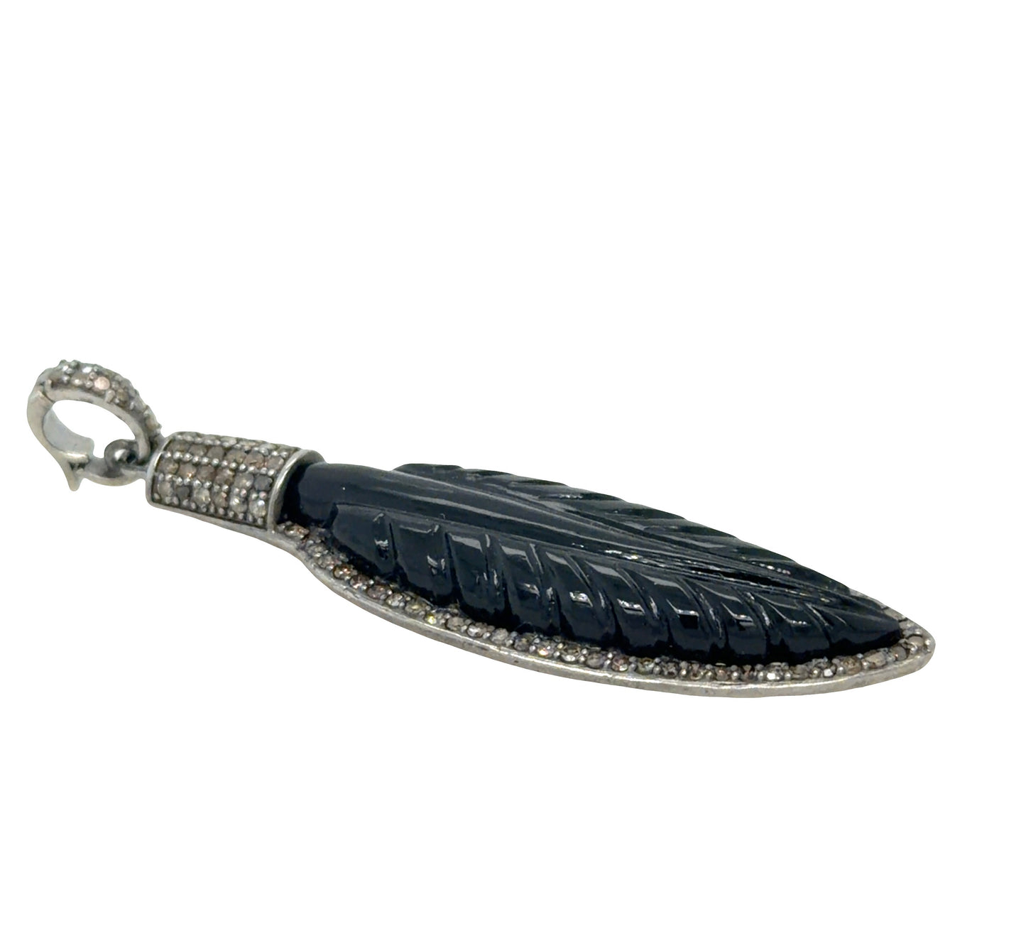 Sterling Silver & Pavè Diamond Feather Pendant