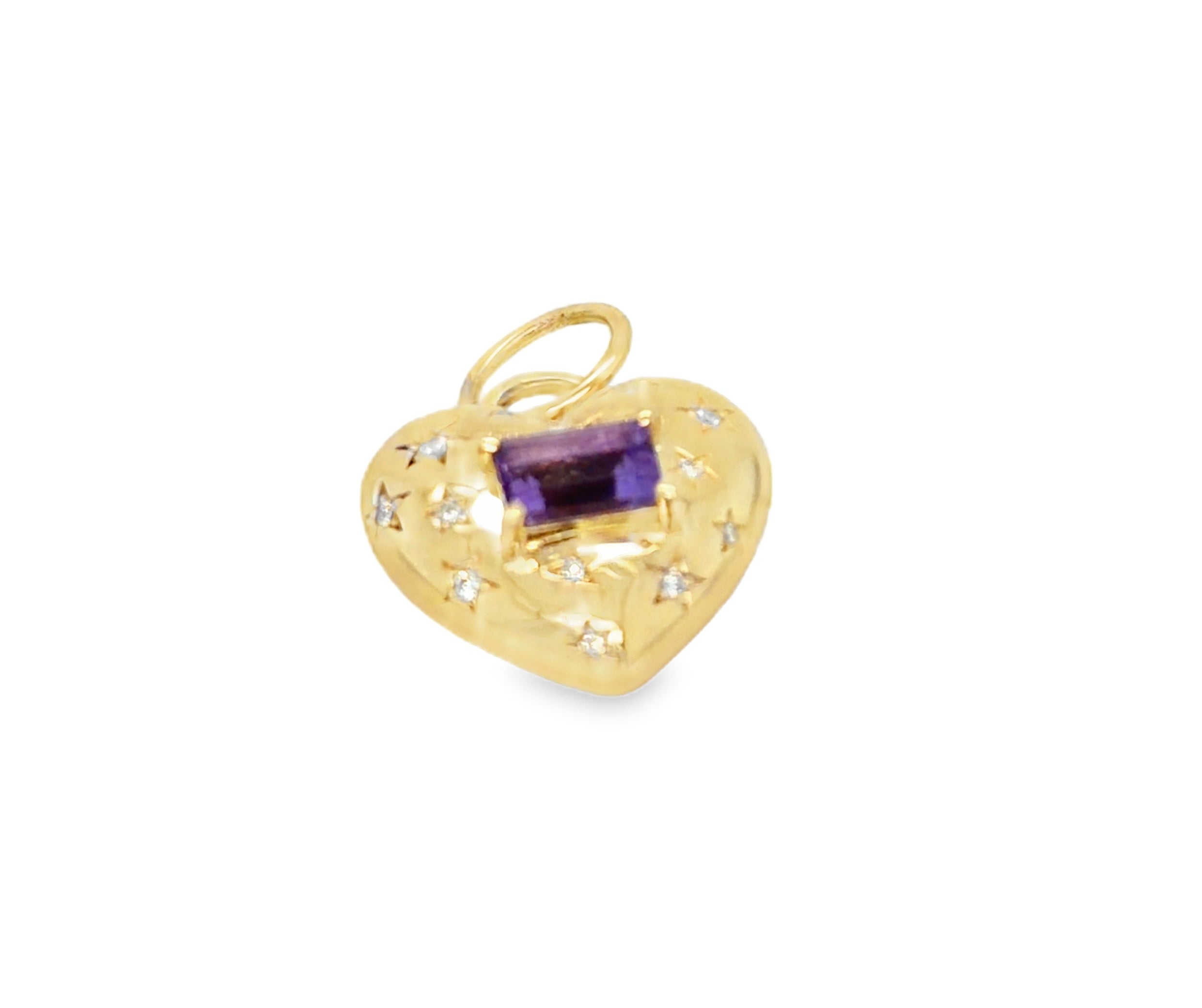 14k Yellow Gold Celestial Amethyst Heart