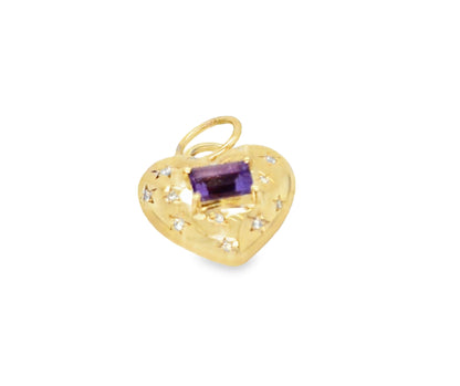 14k Yellow Gold Celestial Amethyst Heart