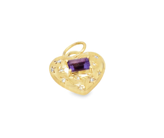 14k Yellow Gold Celestial Amethyst Heart