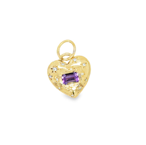 14k Yellow Gold Celestial Amethyst Heart