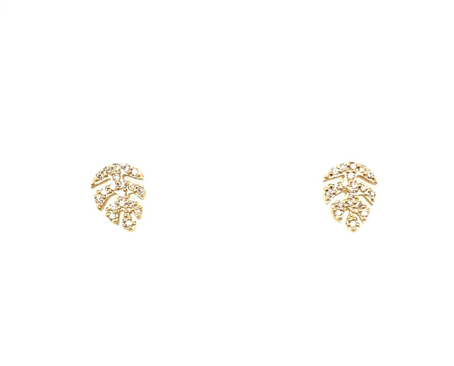 Diamond stud leaf earrings