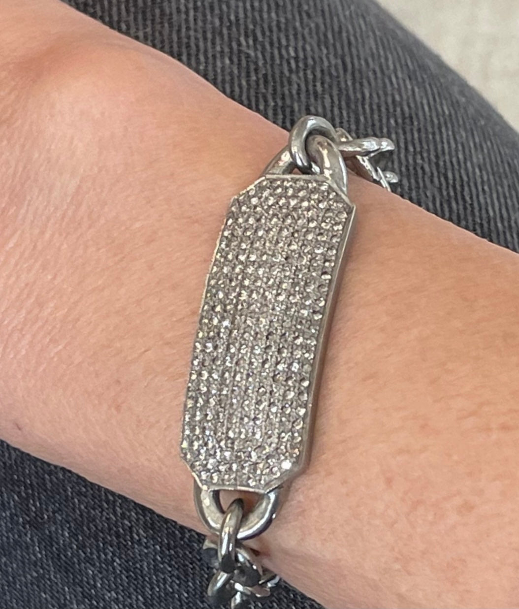 Diamond dog tag bracelet set in sterling silver