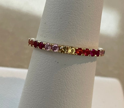 14k yellow gold multi color semi precious gemstone eternity band.