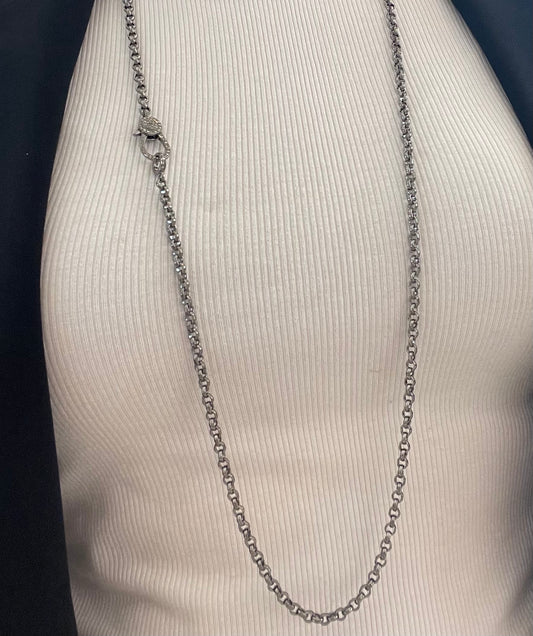 Long sterling silver oxidized chain with diamond clasp