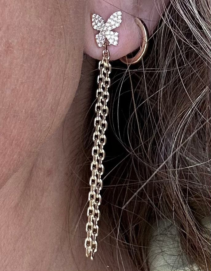 Ava 14k Gold and Diamond Butterfly Dangle Earrings