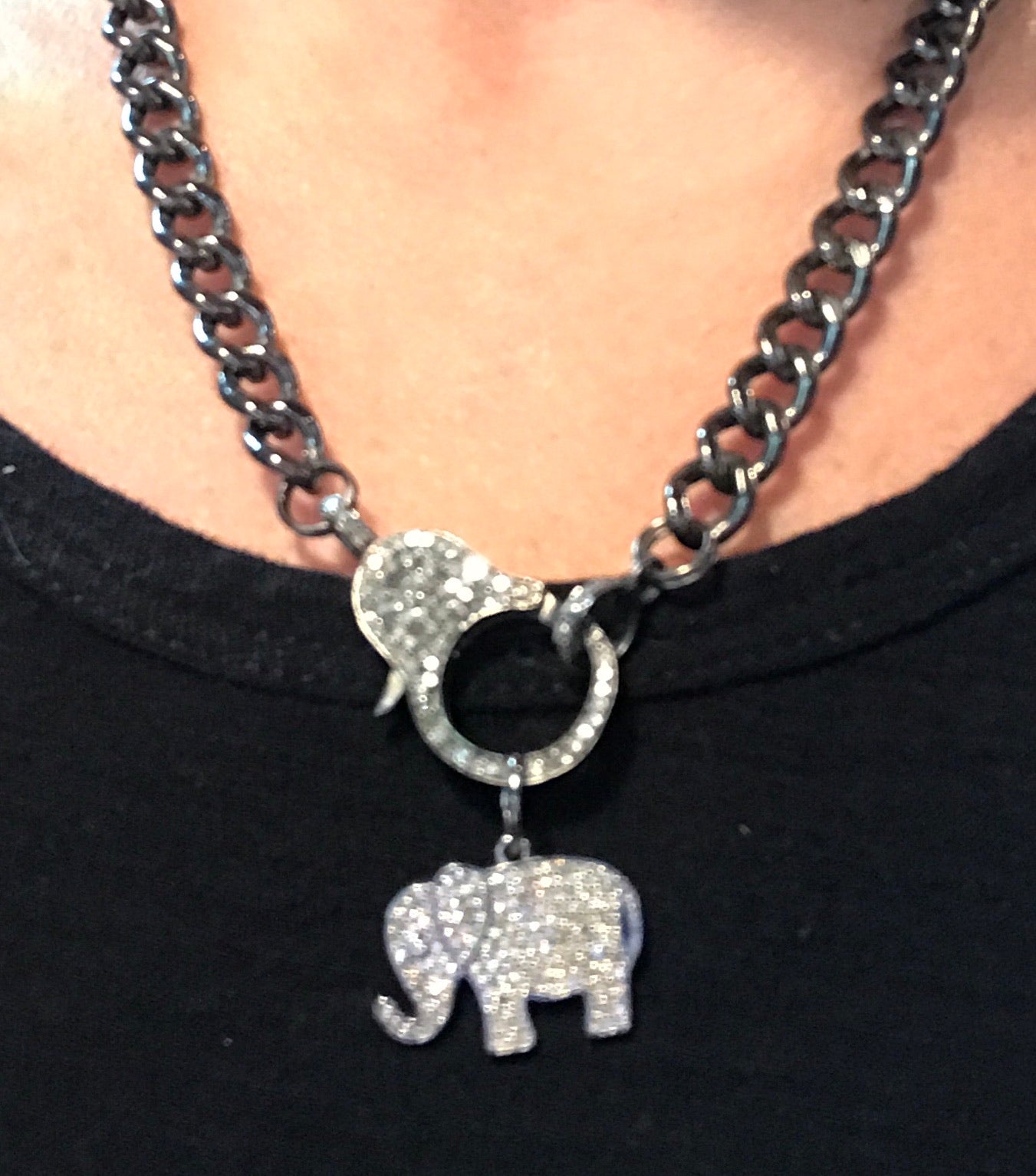 Diamond elephant pendant. Available  in sterling silver & 14k gold. 